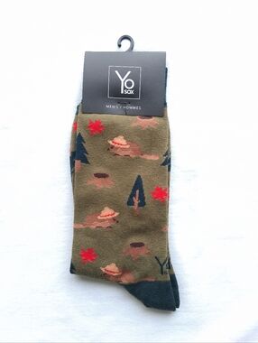 Yo Sox Socks Beaver Forest Print Maple Leaves  Men's Size 7-12